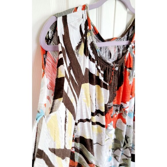 Chico's 1 Womens Large Floral Neutral Colors 3/4 Sleeve Top Blouse Round Neck M‎ - Picture 4 of 8